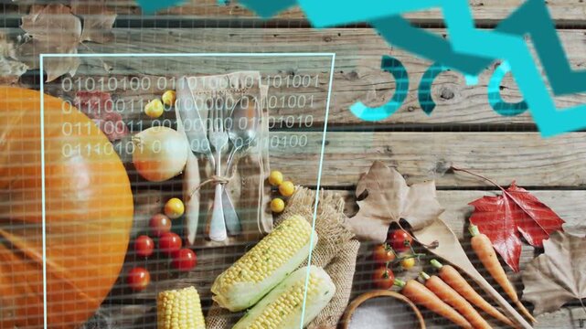 Cyan percents appearing, HUD sweeping across wood table, linking harvest and rising bars to analyse