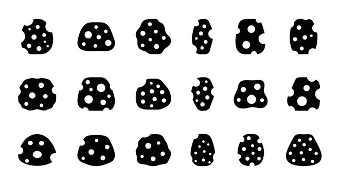 Black Mushroom Icons, Fungal Symbols, Vector Illustrations, Food Elements, 20 Graphic Objects