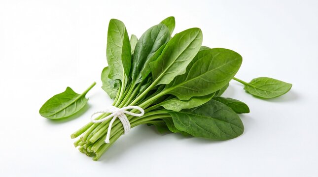 Fresh green spinach bunch tied with string
