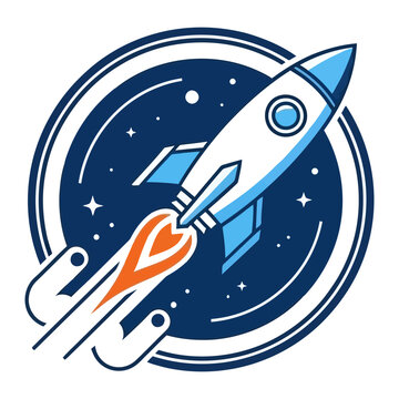 Rocket launching into space emblem illustration