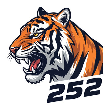Aggressive tiger head graphic with number 252 with the graphic incorporates