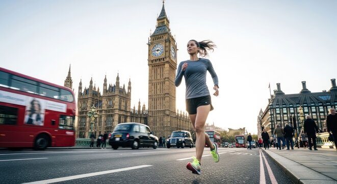 Woman running in London with Big Ben in background 4.