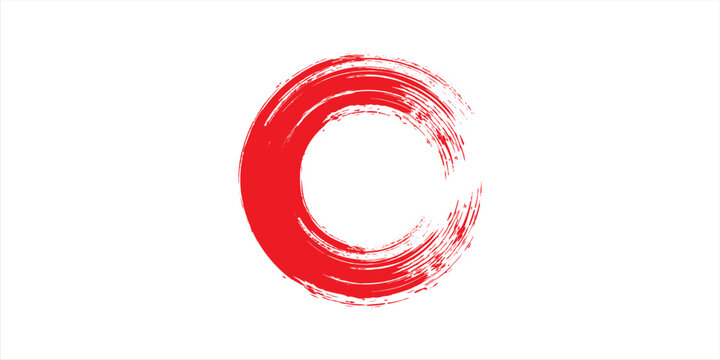 Circle brush stroke vector isolated on white background. Red enso zen circle brush stroke. For stamp, seal, ink and paintbrush design template. Grunge hand drawn circle shape, vector illustration