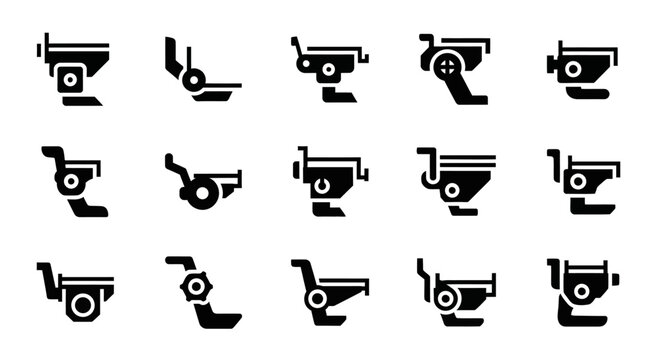 CCTV Camera Icons, Security Camera Symbols, Surveillance Vector Set, 16 Black Icons