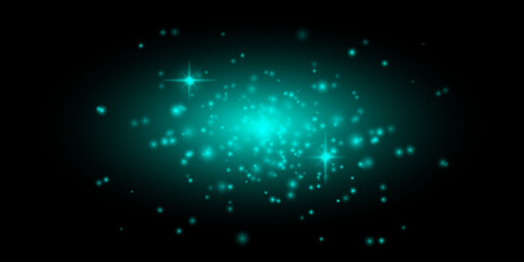 Obraz premium Glowing starburst particles composition. Bright white sparkles, scattered light dots, radiant flare shapes, soft haze center, dark gradient backdrop luminous cosmic atmosphere, floating shimmer effect