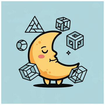 Smiling crescent moon cartoon character face.