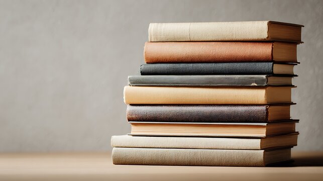 A stack of old vintage books on a wooden surface.