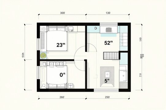 Small apartment floor plan with room dimensions and layout