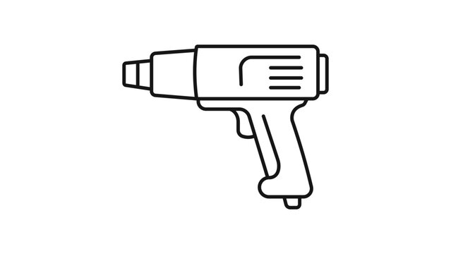 Industrial Heat Gun Editable Stroke Vector Icon. Minimalist black line illustration of a pistol grip hot air tool for DIY, construction, and repair projects, isolated on a white background.