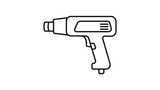 Heat Gun Vector Icon Illustration with Editable Stroke. Minimalist Black Line Art of a Pistol Grip Hot Air Blower Tool for Industrial, DIY, and Craft Projects. Scalable Outline Graphic Design.