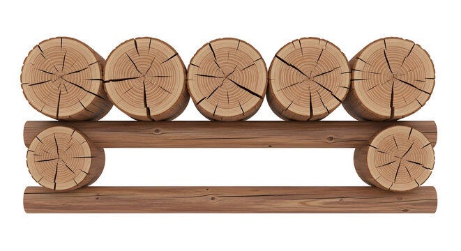 Rustic wooden log frame or border with stacked timber isolated on a transparent