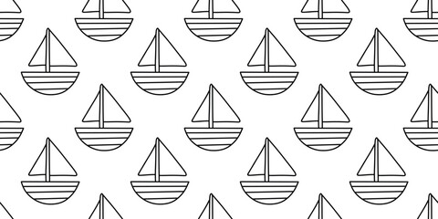 Fototapeta premium minimal cute sailing boat doodle vector design white background