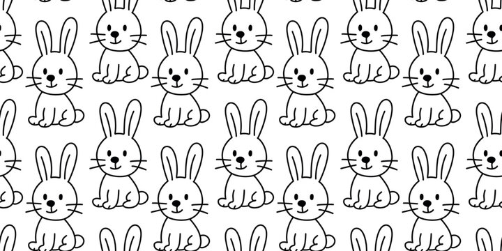 seamless rabbit doodle pattern vector illustration white background