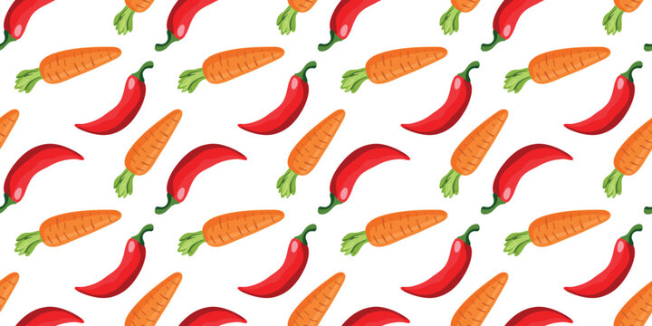 seamless chili pepper and carrot pattern vector illustration white background