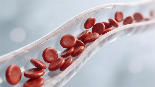 Red blood cells flowing in a vessel