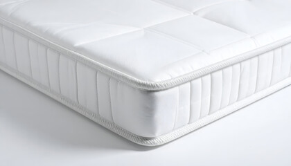 Naklejka premium Close-up view of a clean white mattress corner with quilted texture.