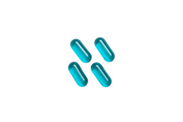 Fototapeta premium Four blue transparent capsules on transparent background