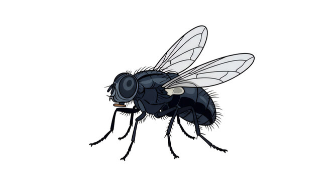 Housefly Illustration Isolated on White Background - Detailed Cartoon Style Common House Fly Insect Graphic
