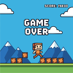 Naklejka premium Retro 8-bit Pixel Art Video Game Over Screen