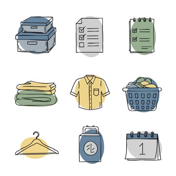 Hand Drawn Home Organization and Chores Doodle Icons Set