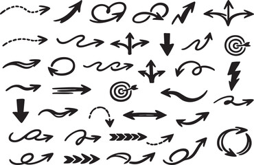 Fototapeta premium Simple Doodle Arrow Set Hand Drawn Isolated Elements