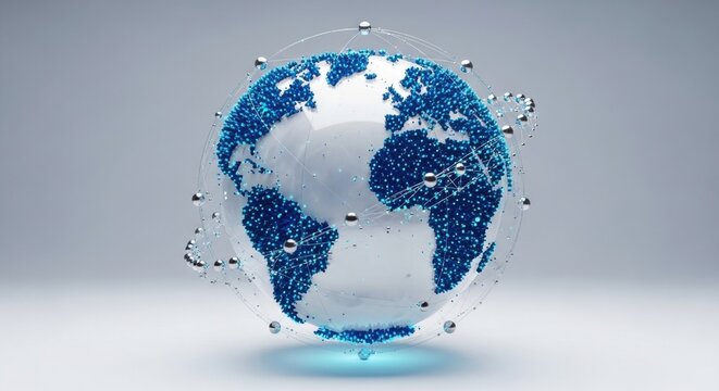 Digital earth globe with network connectivity isolated on white background
