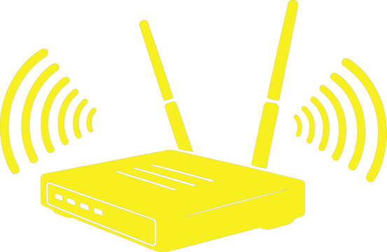 Router emitting wireless signal waves symbolizes high speed internet connectivity for digital communication networks.