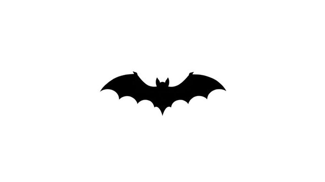 Simple iconic bat silhouette flying in smooth loop motion, solid black minimalist vector animation, clean high contrast, seamless motion, bold shape, flat design, crisp edges, isolated, modern graphic