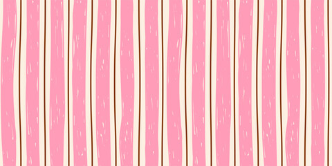 Fototapeta na wymiar Abstract seamless modern minimal horizontal summer pattern with vertical pink stripes on a white background; simple vector illustration, drawing; hand-drawn with a brush in flat style