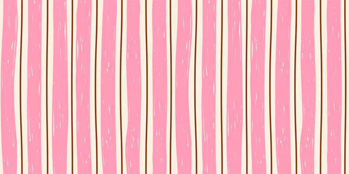 Abstract seamless modern minimal horizontal summer pattern with vertical pink stripes on a white background; simple vector illustration, drawing; hand-drawn with a brush in flat style