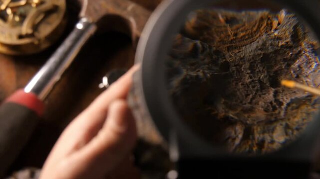 Scientist Cleaning Ancient Fossil Under Microscope Permian Period Paleontology