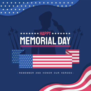 memorial day poster with soldier silhouette and american flag high quality