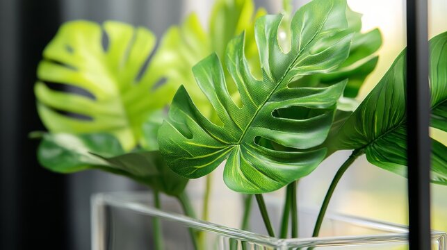 lifelike artificial plant with structured leaf arrangement, modern planter, perfect for design projects with clear cut transparent edges