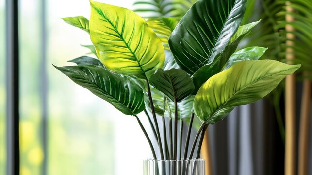 lifelike artificial plant with structured leaf arrangement, modern planter, perfect for design projects with clear cut transparent edges