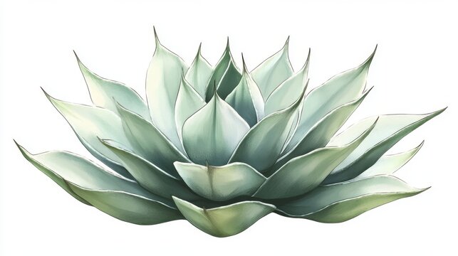 botanical illustration of agave with pointed leaves and defined shadows, minimal white backdrop and clipping path style