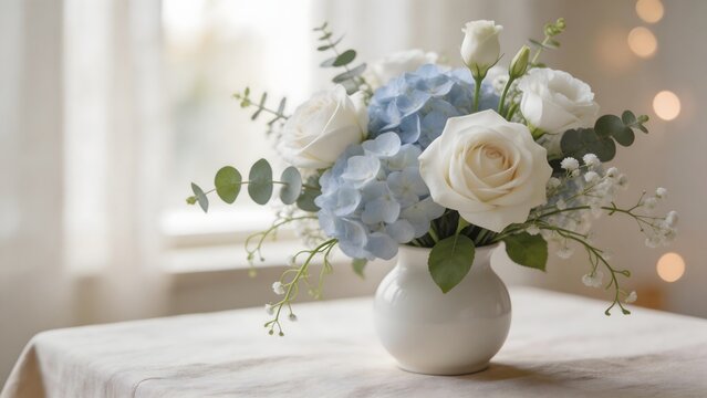 Flower arrangement in white vase