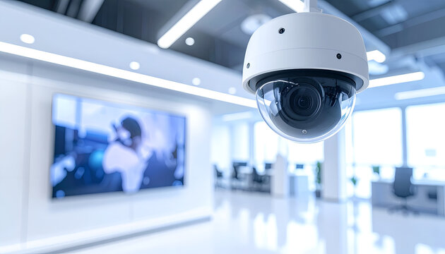 Modern Security Camera Surveillance System in Office Interior.