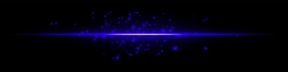 Obraz premium White glowing horizon particles composition. Bright horizontal light line, scattered spark dots above, radiant center, dark gradient backdrop, luminous atmosphere, floating shimmer texture