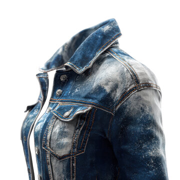 A detailed blue denim jacket displayed on transparent background