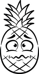 Obraz premium Cute pineapple cartoon character featuring a nervous expression with wide eyes and a squiggly mouth drawn in simple black and white line art style