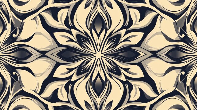 55.Decorative seamless pattern composed of geometric and organic elements blended into a rhythmic arrangement, clean vector strokes, polished symmetry, subtle texture effects giving a luxurious