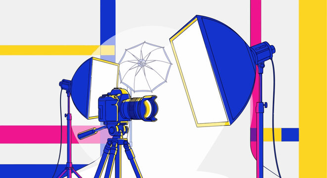 Studio photography lighting equipment setup.