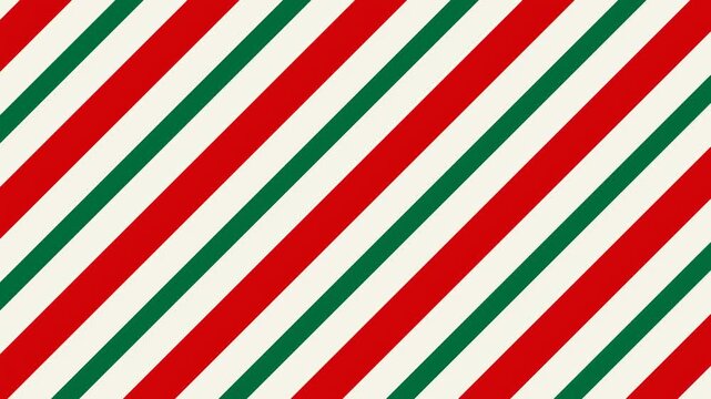 An animated traditional Christmas background with red, green, and cream-white diagonal stripes in a Candy Cane style, for festive videos, greeting cards, advertisements, and motion graphics.