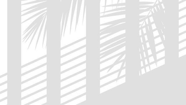 Palm Leaf Shadow Silhouette with Window Blind Lines Tropical Light and Shade Vector Illustration