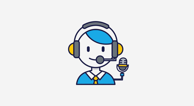Cartoon character wearing a headset and microphone.