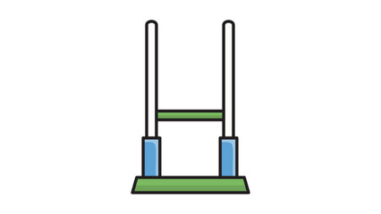 Rugby Goalpost Editable Stroke Vector Icon. Modern flat illustration of a sports goal post with blue padding and red crossbar on a green base, isolated on white background for web and print. © Abdur