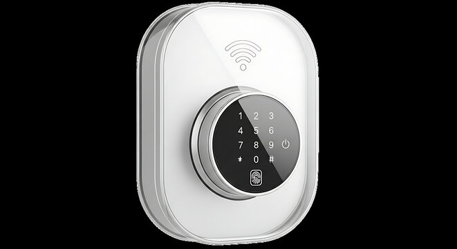A sleek and modern electronic keypad lock with a black background