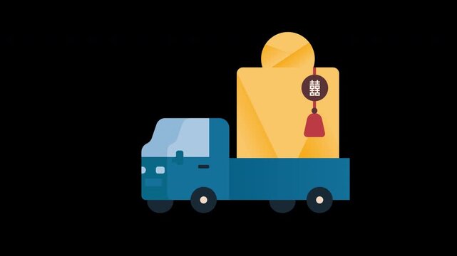 A minimal vector illustration of a delivery truck carrying a yellow Korean traditional wrapping cloth