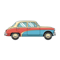 Obraz premium Colorful Vintage Car Vector Illustration - Retro Classic Sedan Isolated on White