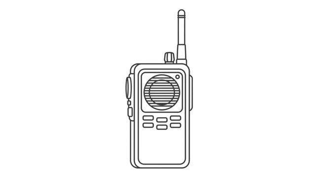 Handheld radio transceiver line art icon, portable communication device, walkie-talkie outline illustration